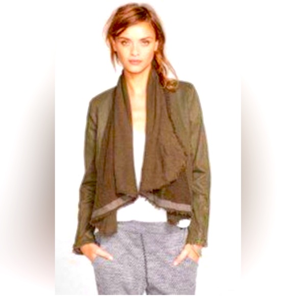 EUC Free People Black Drape Front Coated Denim Moto Jacket - Super Cool - Size 8 - Picture 5 of 7